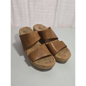 Korks Deltona Women’s 8 brown Leather Wedge Slip On Sandals Boho chic shoes